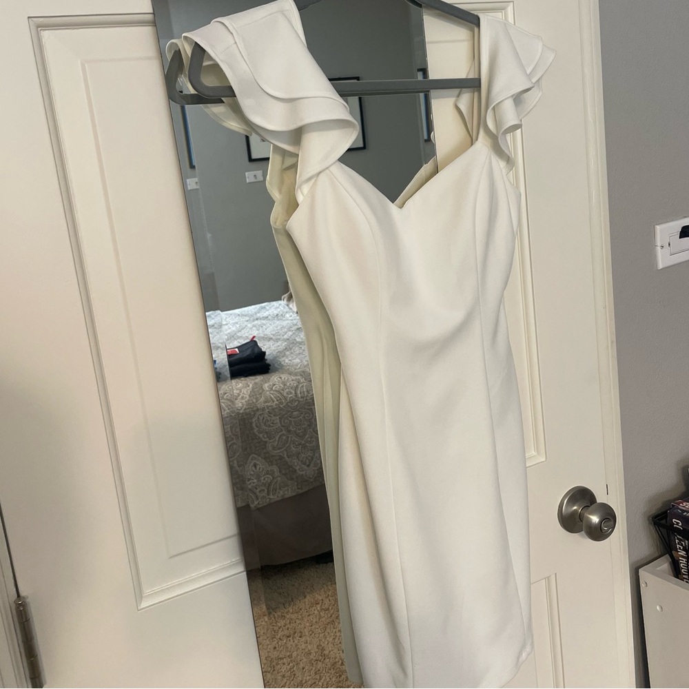 White Ruffle Sleeve Cocktail Dress